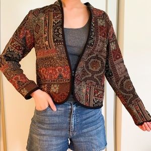 Tapestry Fabric Boxy Style Zip Up Jacket